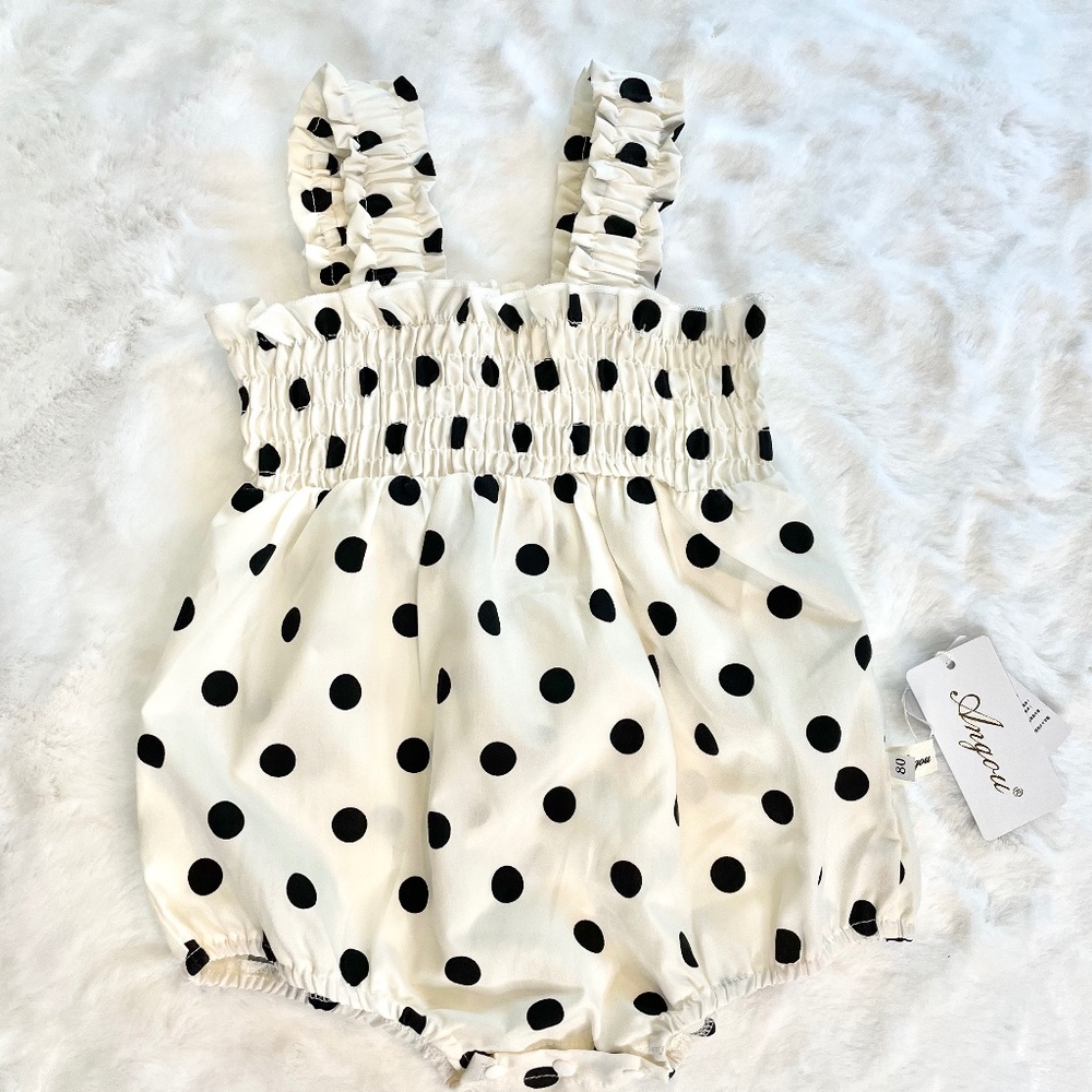 Classy Angou Romper White with Black Polkadots 12-18M - NEW with Tags